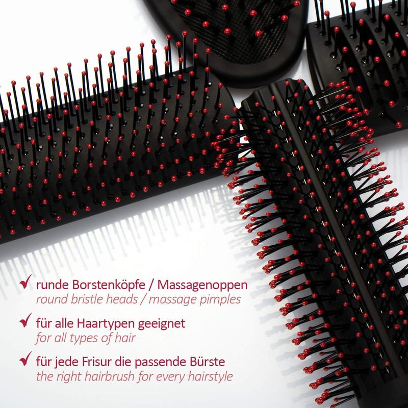 com-four® 4-Piece Styling Set with Various Hair Brushes with Soft