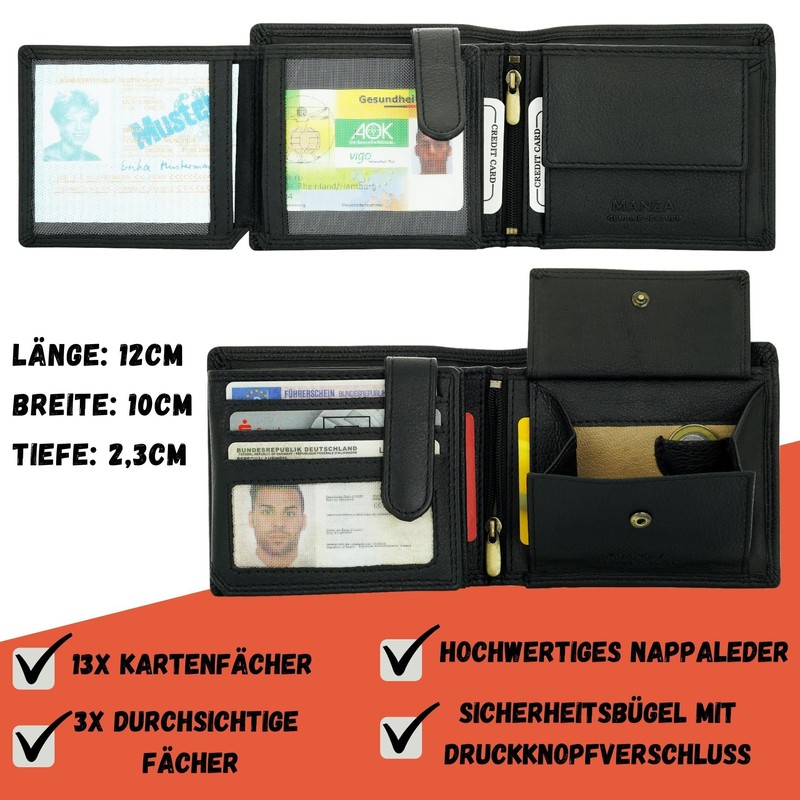 Manza Men's Leather Wallet with RFID Protection and Secret Compartment,