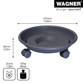 WAGNER Pflanzenroller SERIE K Ø 27,5 x 8,5 cm I Untersetzer & Blumenroller für Außenbereich + Innenbereich I Kübelroller aus Kunststoff, anthrazit I Tragkraft 30 kg I Made in EU - 20102201