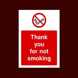Thank you for not smoking Plastic Sign with 4 Pre-Drilled Holes (PS59) - No Smoking, Building, Counter, Bar, Premises, Law, Naked Lights