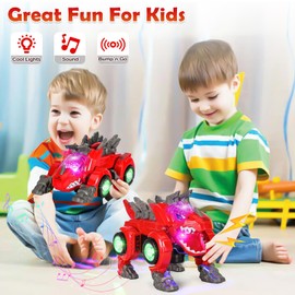 Highttoy Deformation Dinosaur Toy from 3 4 5 6 Years, Automatic Transforming Dino Car with Light and Music Electric Dinosaur Car Toy from 3 Years Boys Girls Gifts