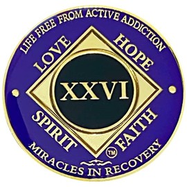 Simply Minimal NA 26 Year Metal Coin, Golden Color Plated Medallion, Recovery Coin, NA Token, Narcotics Anonymous Recovery Chip, NA Recovery Gift (purple & Golden Colors), 34x2mm, Alloy Steel, No