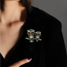 ARFUKA Brooch Crystal Owl Retro Brooch Pins Lapel Pin for Clothes Bags Jackets Gift for Men and Women, Alloy Steel