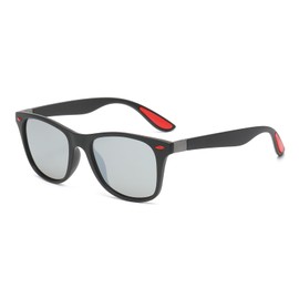 YUELUQU Square Polarised Sunglasses for Men Women Unisex Retro 100% UV400 Glasses (Black-sliver)