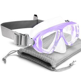 OMGear Kids Swim Goggles with Nose Cover Fabric Strap Dive Snorkel Mask for Children(4-16) Youth Snorkeling Gear Silicone Swimming Mask Anti-scratch Anti-fog Tempered Glass Lens(purple)