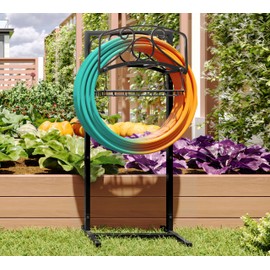 Fire Beauty Heavy-Duty Portable Garden Hose Holder with Storage Basket,120+ lbs Capacity,Holds 180ft Hose ,Dual Support Rods & Rustproof Screws