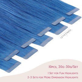 WENNALIFE Tape in Hair Extensions Human Hair, 22inch 10pcs 30 Blue Real Human Hair Tape Extensions