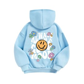 Floerns Girls Heart Graphic Print Long Sleeve Hooded Sweatshirt Pullover Tops Light Blue Slogan 9Y