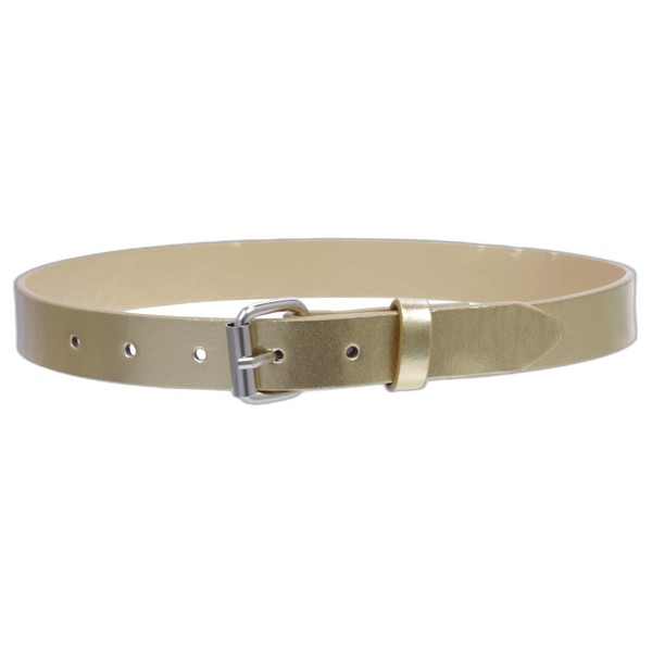 Kids 1" Snap On Plain Leather Belt, Gold | xs-20"
