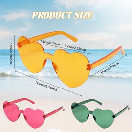 Bliceon 3 Pcs Heart Glasses, Green Heart Shaped Sunglasses, Rimless Green Sunglasses for Birthday Party, Beach Party