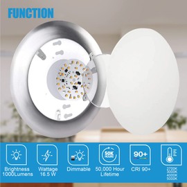 ECOELER 6 Inch LED 5000K Low Profile Recessed & Surface Mount Disk Light, 16.5W LED Flush Mount Ceiling Fixture for Home Improved,1000LM, Day Light, Aluminum Brushed Nickel Finish Baffle Trim