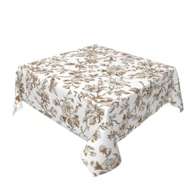 Chinoiserie Floral Square Tablecloth 54x54 Inch Brown Flower Toile brown Table Cloth Vintage Polyester Farmhouse Square Floral Table Cover for Party Dining Picnic Kitchen Decor Indoor Outdoor