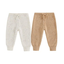 Eadrioss Infant Baby Boy Girl Knit Leggings Cotton Knitted Solid Pants Tights Trousers 2 Pack Toddler Fall Winter Clothes White Brown
