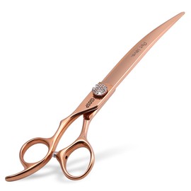 FOGOSP Professional Left Handed Curved Dog Grooming Scissors 8'' Downward 30° Rose Gold Titanium Japan 440C Pet Grooming Trimming Shears for Large Dog Poodle(8,Curved)