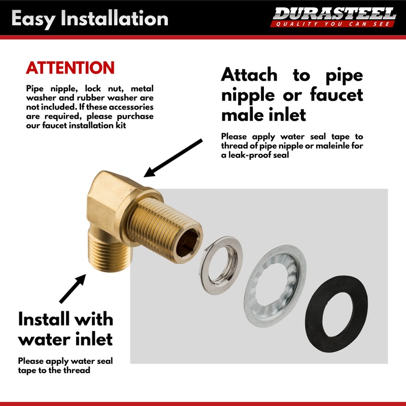 DuraSteel Wall Mount Faucet 90-Degree Elbow - Commercial Kitchen No