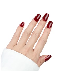 ASONRL 32 PCS Short Square Maroon Press on Nails - Solid Glossy Burgundy Gel Fake Nail, Glue On Nails Kit, Reusable with Mini File for Women- Short Square Burgundy