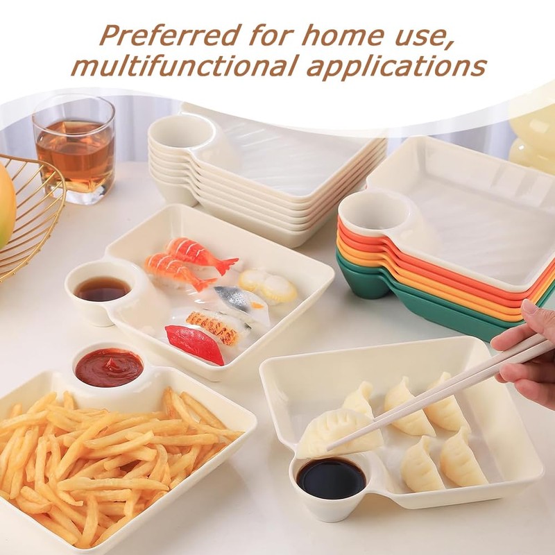 8 Pack Chip and Dip Serving Platter,Sushi Plates with Sauce