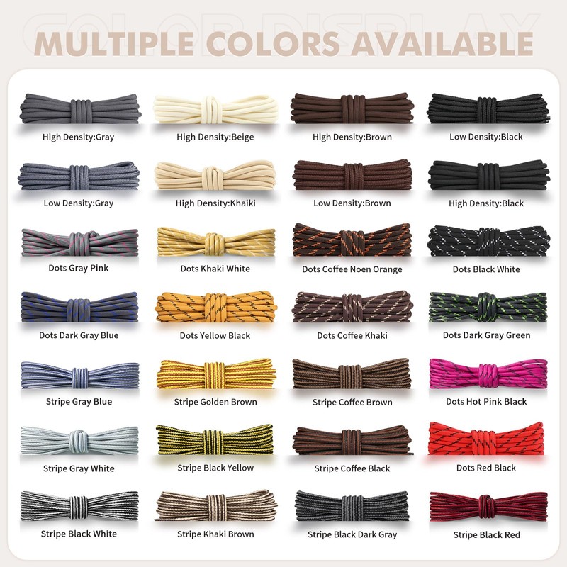 Stepace Round Shoelaces [2 Pairs] Heavy Duty Boot Shoe Laces