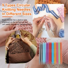 18-Piece Knitting Needles Set Interchangeable Circular Knitting Needles 3 mm to 6 mm Aluminium Knit Pro Circular Needle Kit with 40 cm - 100 cm Cable, Metal Circular Knitting Needles for Beginners
