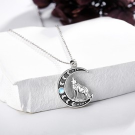 JERWLI 925 Sterling Silver Animal Pendant Necklace, Cute Animal Jewelry Gift for Women and Girls, Sterling silver, Moonstone