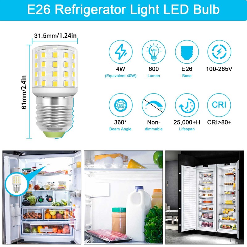 LED Refrigerator Light Bulb, 4W Replacement AC100-265V 3.5W Refrigerator Bulbs,