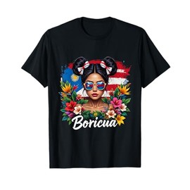 Girls Boricua Puerto Rico Hispanic Heritage Messy Bun T-Shirt