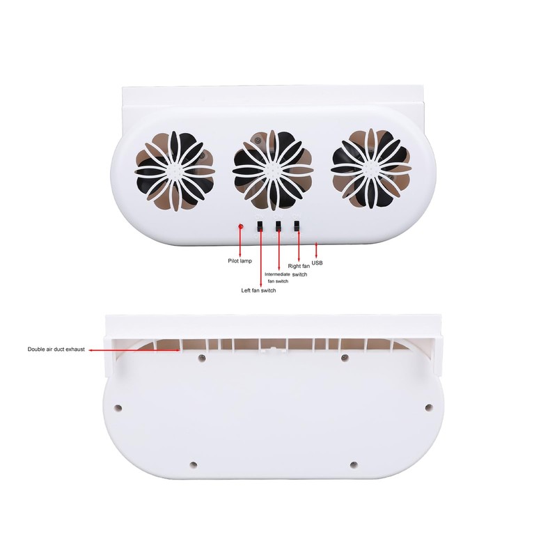 Automobile Ventilator Cooling Fan, 3 Holes SUV Window Exhaust Fan,