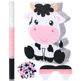 Seematn Cow Piñata Dart Piñata Bundle with a Blindfold, Bat and Confetti Birthday Party Supplies Large Piñata 15.75 x 11.81 x 2.95'' for Kids Boy Construction Party Favors Decor