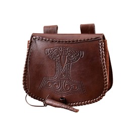 Battle-Merchant Medieval Belt Bag with Various Embossing Leather Bum Bag for Men and Women in Brown/Black Viking Reenactment Leather Case for Belt, brown