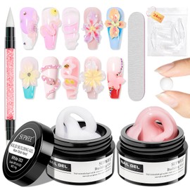 SUPWEE White& Pink 3D Gel for Nails Art Non-Stick Hand Solid Builder Gel Sculpting Molding Nails for Extension Carving for Beignner and Salon DIY