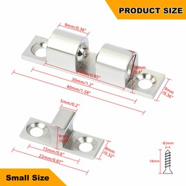 Alise Double Ball Tension Roller Catch Latch for Cabinet,Closet & Furniture Doors,40mm Solid Brass Adjustable Door Catches Hardware,CA100S-4P,Pack of 4