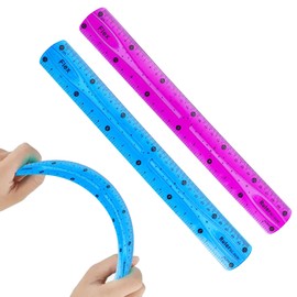 2 Pcs Flexible Ruler, 30cm Colorful Plastic Rulers, Transparent Ruler with Flexible Straight Edge, Ideal for Children, Adults, School, Office (Purple, Blue)