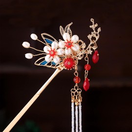 Luxurious Metal Tassel Hair Pin Flower Hair Pins, Traditional Chinese Handmade Hair Stick Hair Chopstick, Hanfu Hair Accessories