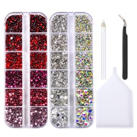 Blinginbox Flatback Rhinestones for Nails, 6380Pcs Non Hotfix Rhinestones for Craft Nail Art Charms Face Makeup Crystals, Nail Gems with Tweezers, Wax Pencil & Diamond Trays Tools