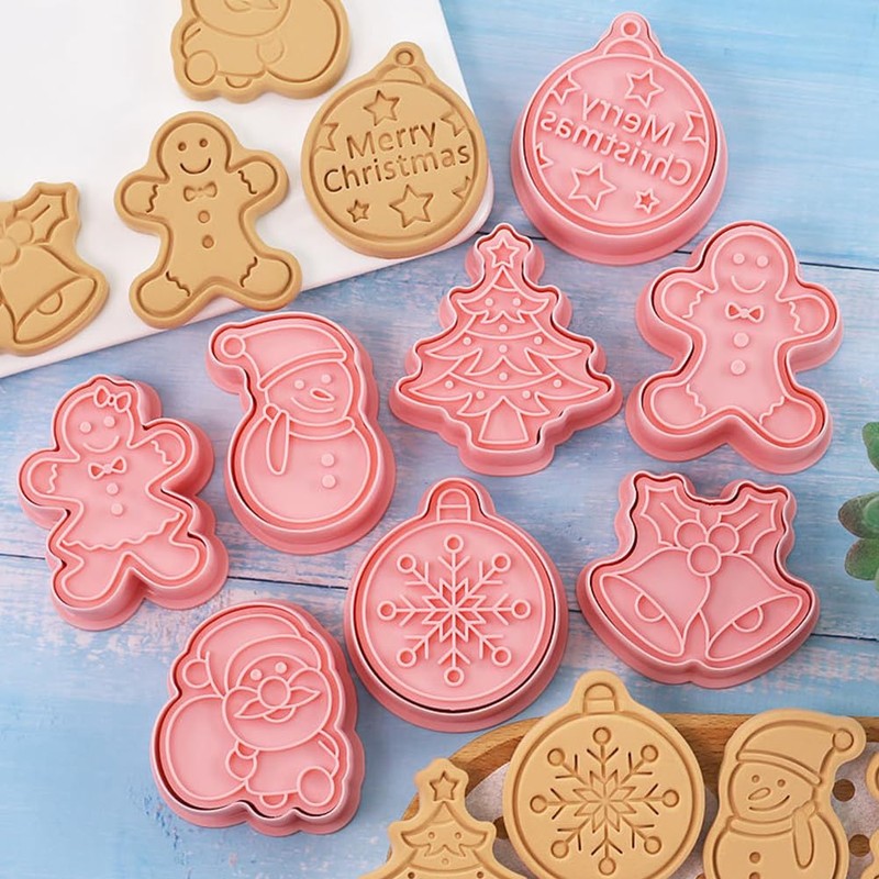 8-Piece Christmas Cookie Cutters, Christmas Cookie Cutters Set, 3D Plastic