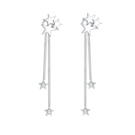 Elli Premium Earrings Women's Star Chains Astro with Crystals in 925 Sterling Silver, Silver, Crystal