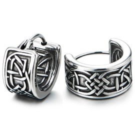 Celtic Infinity Knot Hoop Earrings, Weave Eternal Design, Steel Huggie Earrings Hinged Men Women(CA)