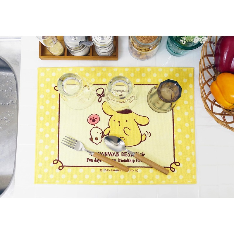 Sanrio Absorbent Placemat (Yellow (Pom Pom Plum)