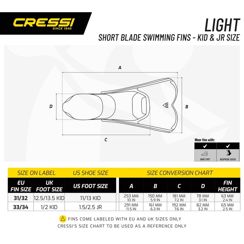 Cressi Men's Light Swimming Fins - Blue, 31/32- UK 12.5/13