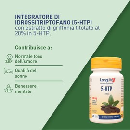 LongLife® 5-HTP | Con estratto griffonia 500 mg | Titolato al 20% in 5HTP | Regolatore dell'umore, sonno e appetito | Benessere mentale | 2 mesi di trattamento | Senza glutine e vegano