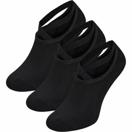 GAWILO Women's Yoga & Pilates Socks (Pack of 3) Short Stopper Socks with Ribbon Ideal as Slippers, black