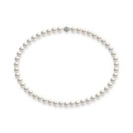 Schmuckwilli Women's Shell Pearl Necklace, White, High Gloss, Magnetic Closure, Real Shell mk0018z, Silver Plated, White