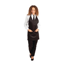 Whites Chefs Clothing B128 V Neck Service Apron, Black, 698mm Width, 838mm Length