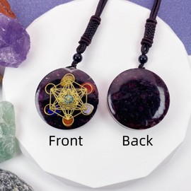 EDEN'S CALL EDEN'S CALL Healing 7 Chakra Metatron's Cube Orgonite Crystal Stone Pendant Necklace for Men and Women 26.38" Adjustable Energy Generator Necklace, Garnet