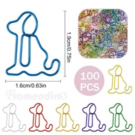Framendino, 100 Pack Dog Pattern Paper Clips Cute Animal Bookmarks Clip Metal Files Marking for Office Supplies