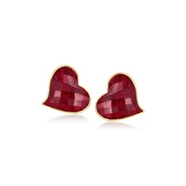 Ross-Simons 25.00 ct. t.w. Ruby Heart Earrings in 18kt Gold Over Sterling