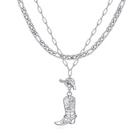 HUKKUN Boots Double Layered Necklace Sterling Silver Western Jewelry Gifts for Women