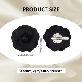 SUPERFINDINGS 6 Pieces 3 Colours Camellia Brooch Camellia Hair Clip Flowers Hair Clip Fabric Flowers Brooches Lapel Pins for Women Hair Dresses Hats Clothing Decoration Accessories