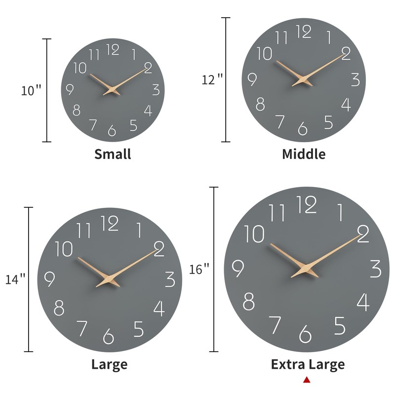Mosewa Large Wall Clock 16 Inch Gray Modern Silent Non