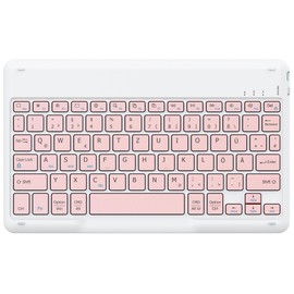 EasyAcc Bluetooth-Tastatur, kabellose Bluetooth-Tastatur kompatibel mit Windows/Android/iOS, Tastatur mit QWERTZ Deutsches Layout Tablets, Tastatur mit 80cm Tape-C-Kabel, Roségold